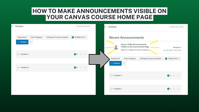 YouTube thumbnail that reads "How to make announcements visible on your canvas course home page"